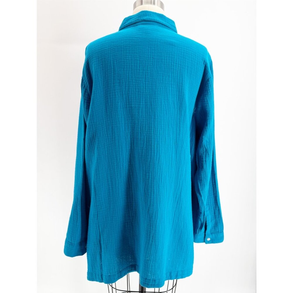J.Jill Cotton-Gauze Split-Hem Tunic Lightweight Turquoise L - Picture 4 of 11
